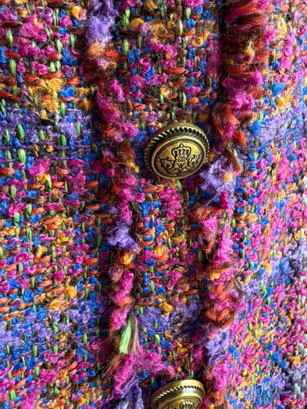 🆕💗💜AQUA Multicolor Tweed Plaid Sleeveless Mini Dress Gold Buttons Size S - Picture 11 of 17